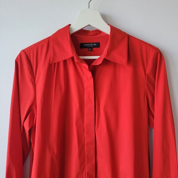 lafayette 148 new york long sleeve button up red shirt size S - Picture 3 of 7
